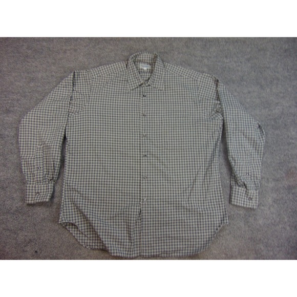 Bullock Jones Flannel Shirt Mens Large Gray Gingham Check Plaid Business Smart - Picture 2 of 8
